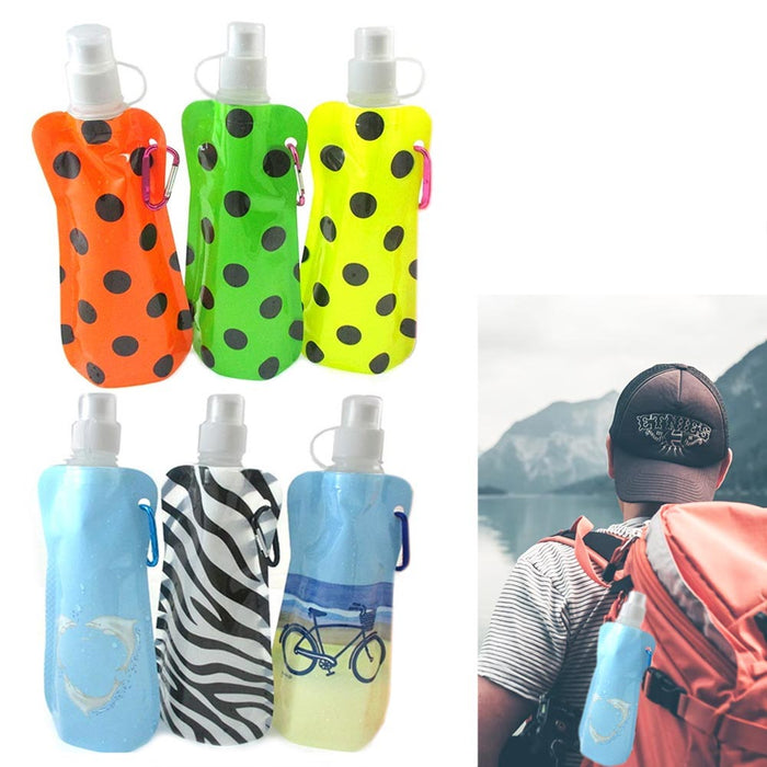 6 Collapsible Water Bottle With Clip Reusable Biking Hiking Travel Bag BPA Free