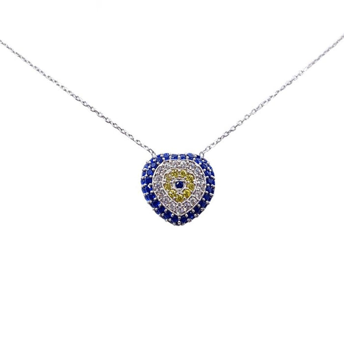 925 Sterling Silver Heart Evil Eye Necklace Dainty Charm Pendant Jewelry Women