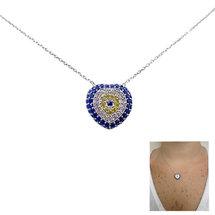 925 Sterling Silver Heart Evil Eye Necklace Dainty Charm Pendant Jewelry Women