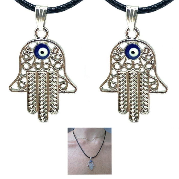 2 Silver Evil Eye Hamsa Hand Fatima Necklace Charm Jewish Judaica Kabbalah Lucky