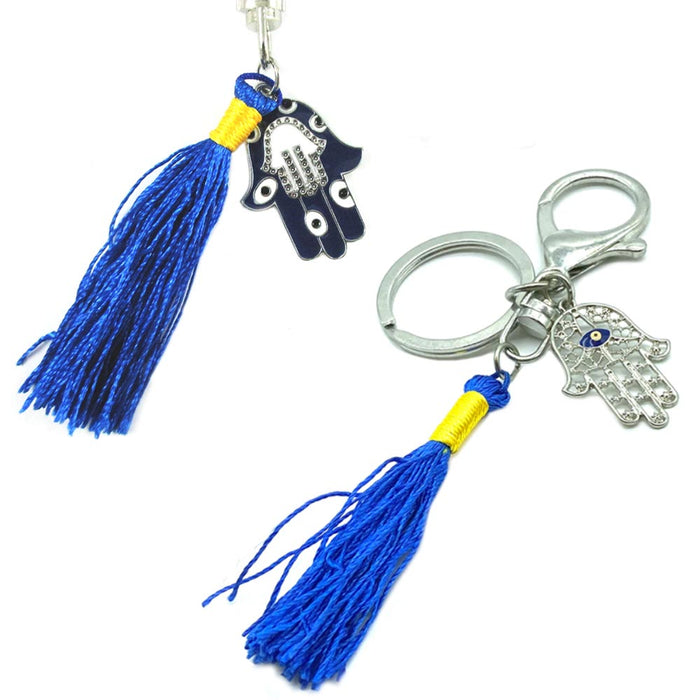 Lucky Hamsa Hand Fatima Evil Eye Keychain Nazar Blue Car Hanging Purse Women Men