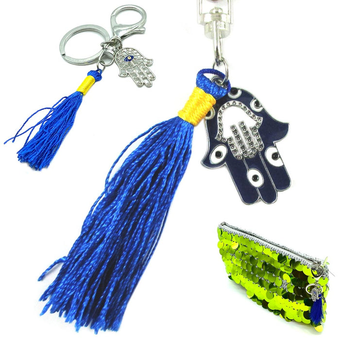 Lucky Hamsa Hand Fatima Evil Eye Keychain Nazar Blue Car Hanging Purse Women Men