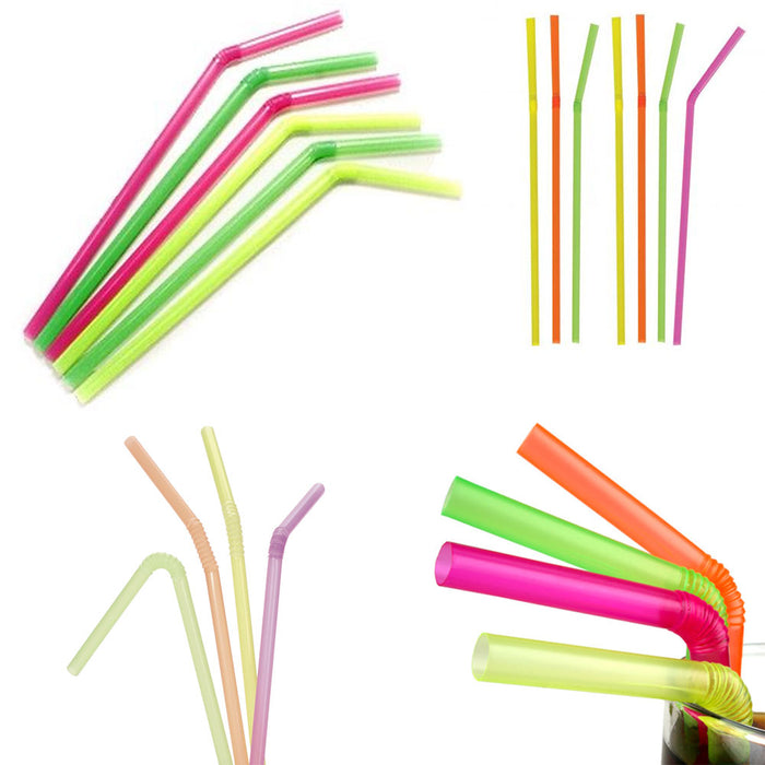 200 Neon Straw Flexible Bendable Birthday Kids Party Drinks Wedding Cocktail Bar