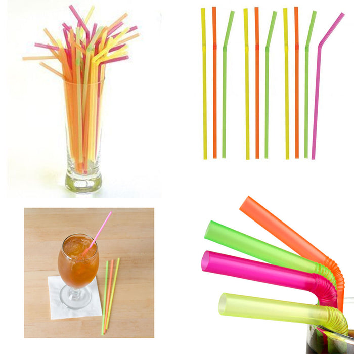 200 Neon Straw Flexible Bendable Birthday Kids Party Drinks Wedding Cocktail Bar