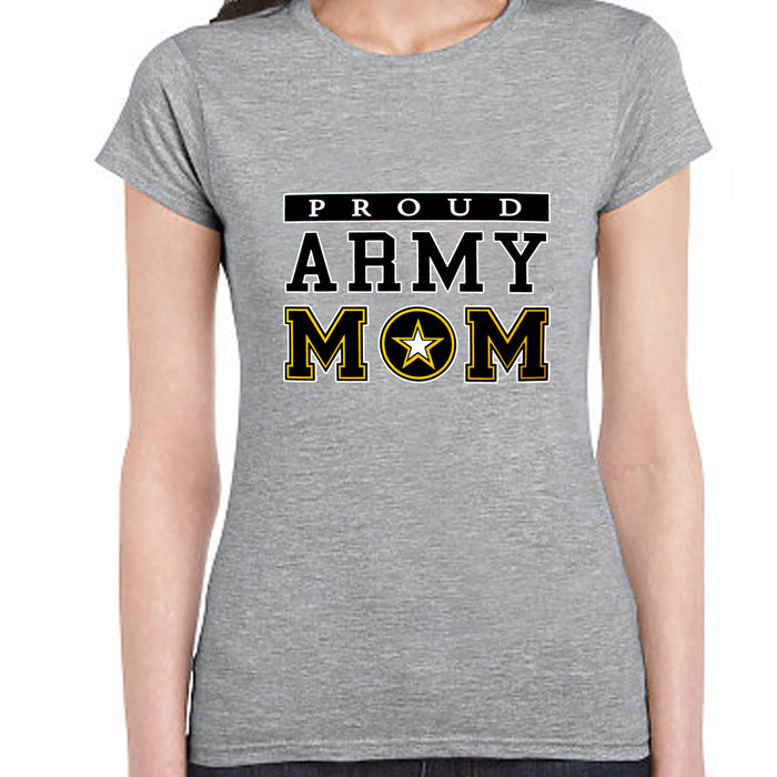 Women T-Shirt Proud Army Mom Military USA Armed Forces Patriotic Tee Top Grey L
