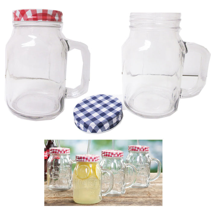 4 Mason Jar Handle Mug Rustic Bridal Wedding Drinking Clear Glass Smoothie 20oz