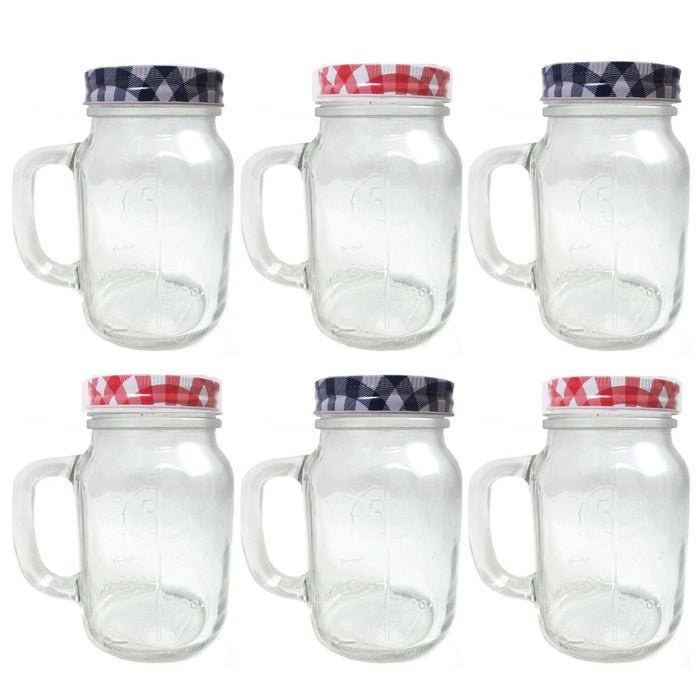 Lot 6 Clear Mason Jars Handles Lids Jelly Bridal Canning Jar Pint Wedding 20oz