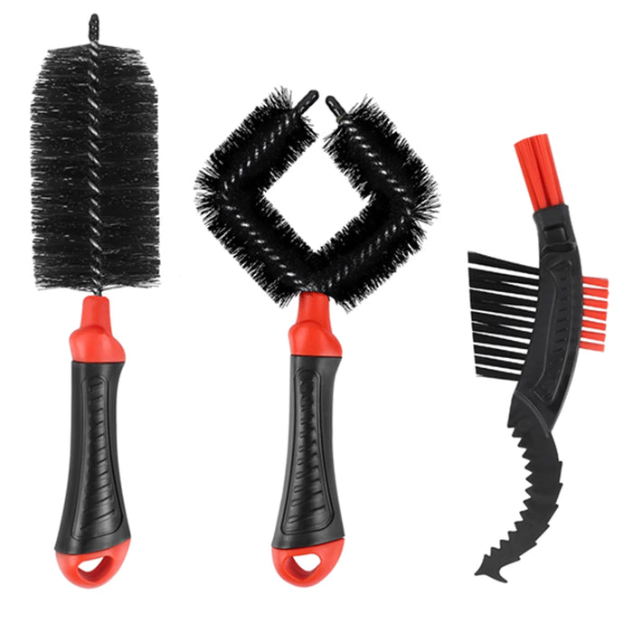 3 Piece Bike Cleaning System Claw Brush Chain Brake Tire Universal Bicycle Brushes