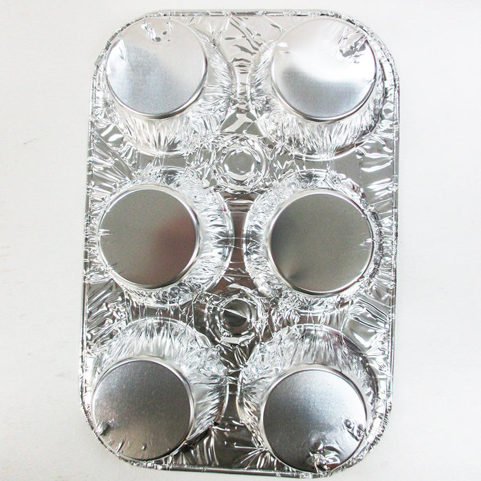 6-Cup Aluminum Foil Muffin Cupcake Pan 100/PK Disposable Containers Mold Pan