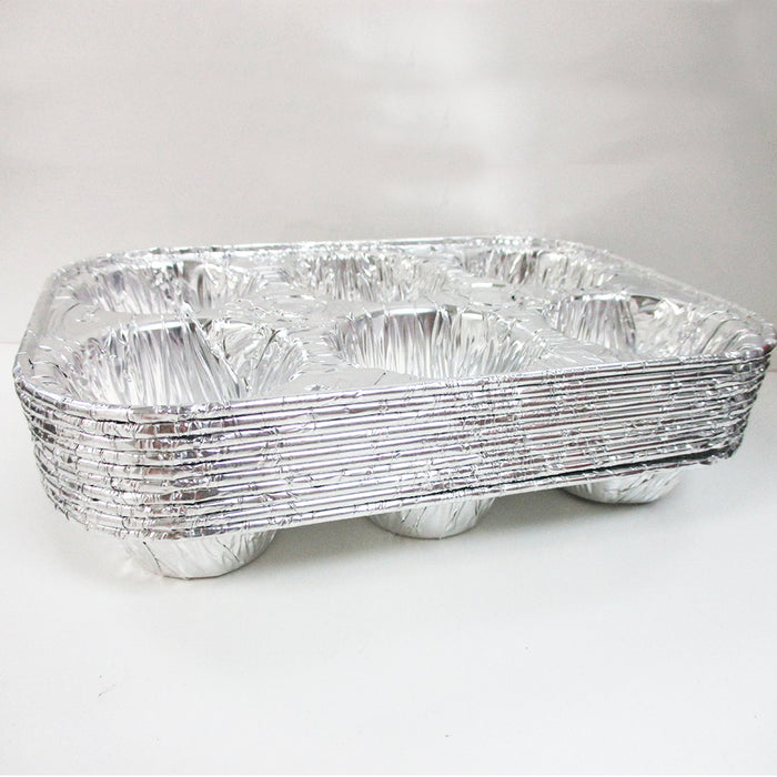50 Pk Foil 6 Cavity Aluminum Pan Cake Mold Muffin Cupcake Disposable Container !