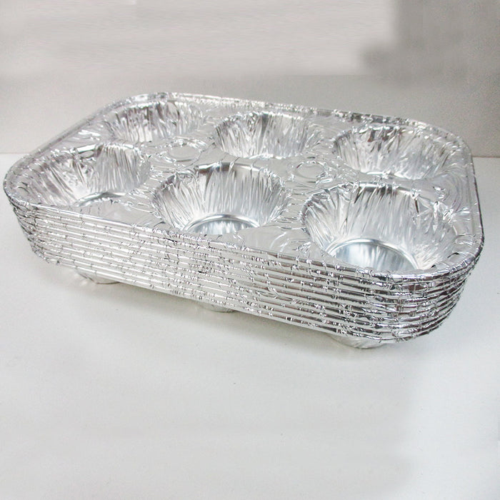 10 Pack Foil 6 Cavity Aluminum Pan Cake Mold Muffin Cupcake Disposable Container