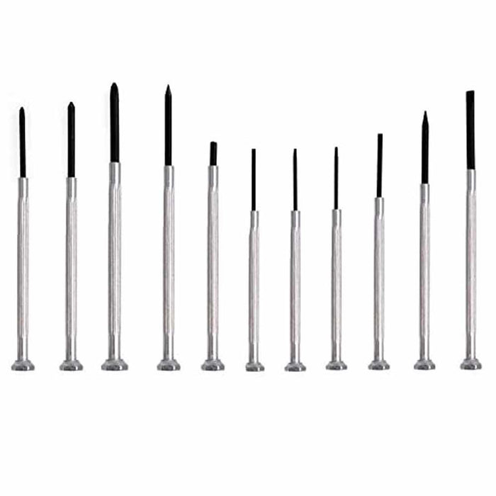 11 Pc Small Precision Tip Screwdriver Set Kit Cross Flat Slot Slotted Head Set