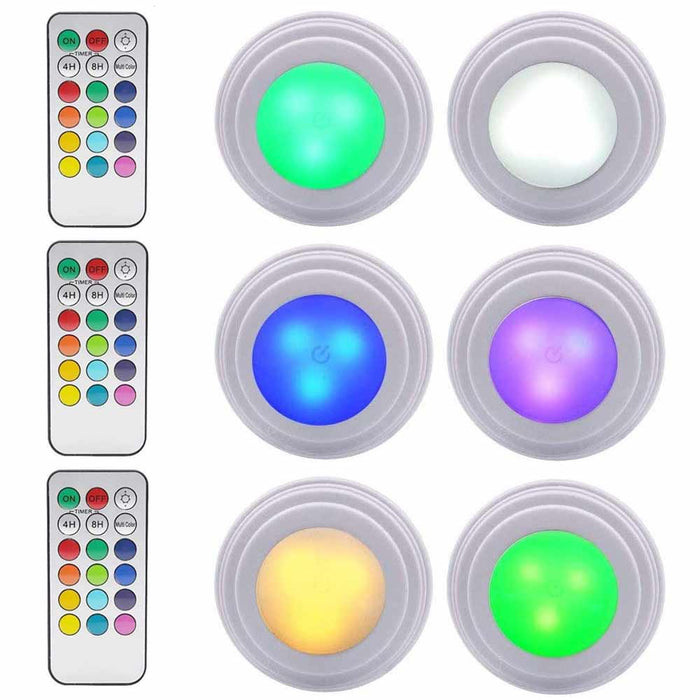 6 Remote Control LED Light Self Adhesive Dimmer Wireless Closet Lamp Multi Color