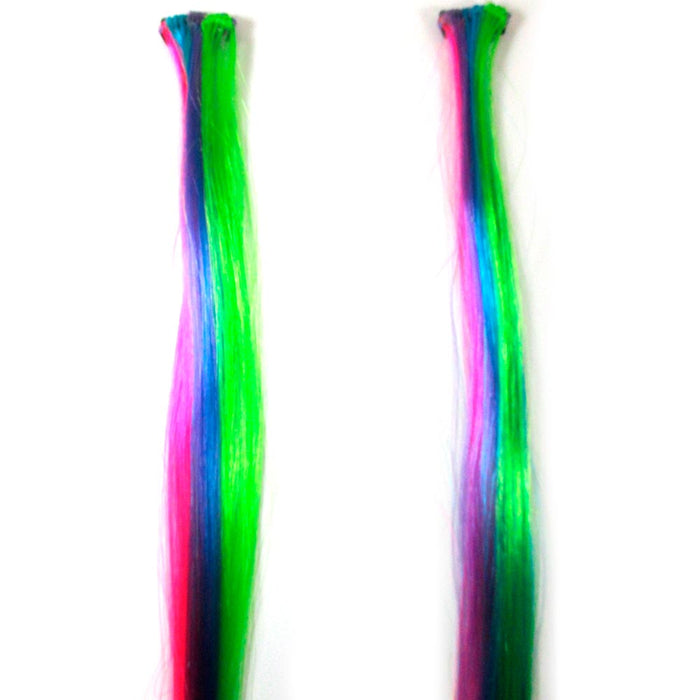 2Pc Hair Extension Clip In Comb 18in Rainbow Neon Highlight Colors Costume Party