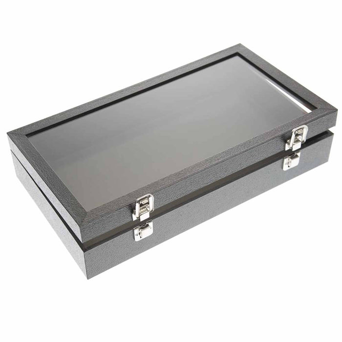 1 Glass Top Black Jewelry Box Gem Gemstone Display Case Holder Clear Lid Storage