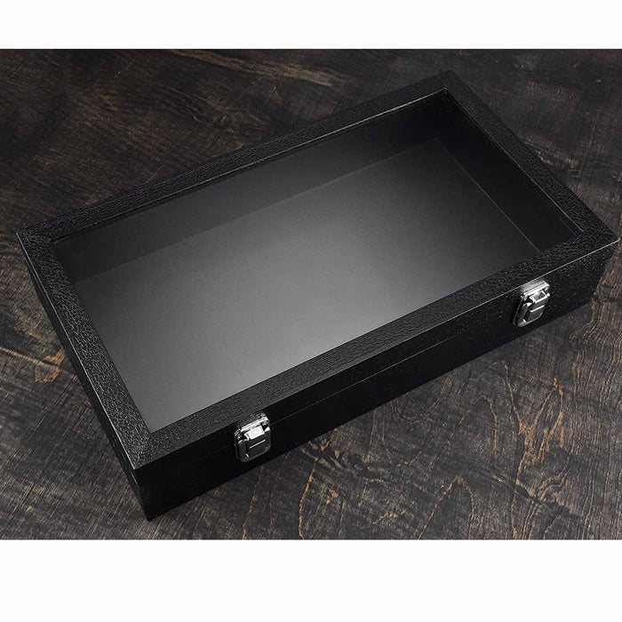 1 Glass Top Black Jewelry Box Gem Gemstone Display Case Holder Clear Lid Storage