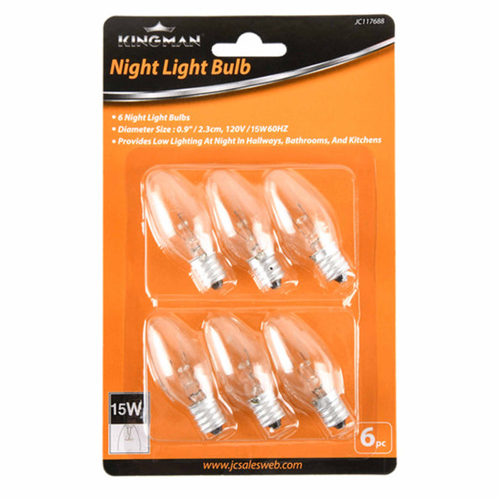 6 Clear Night Light Bulbs Replacement 15 Watt Lighting 120V Lamp Candelabra Base