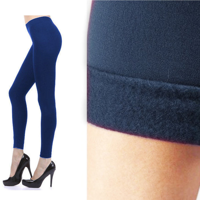 Seamles Leggings Capri Fleece Lined Thick Tight Warm Winter Footless Pants Blue