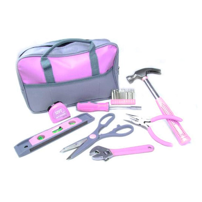 9pc Ladies Tool Bag Pink Set Hammer Screwdriver Tape Measure Wrench Pliers Level