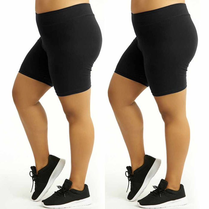 2 Womens Legging Shorts Plus Size Cotton Stretch Exercise Yoga Athletic Black 2X