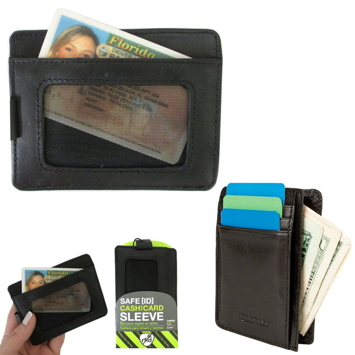 Travelon RFID Blocking Wallet Cash Credit Card Sleeve Case Genuine Leather ID !