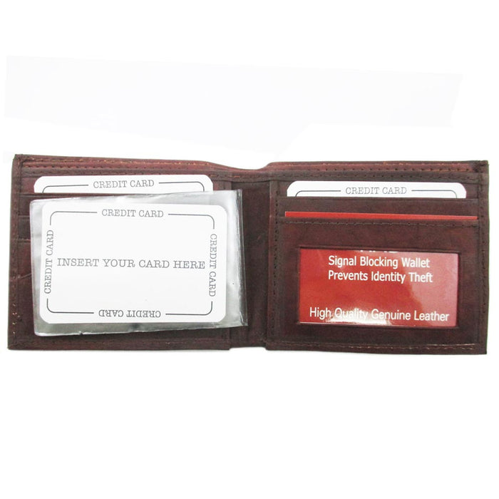 Men RFID Blocking Wallet Genuine Leather Bifold Stylish Multi-Currency ID Window