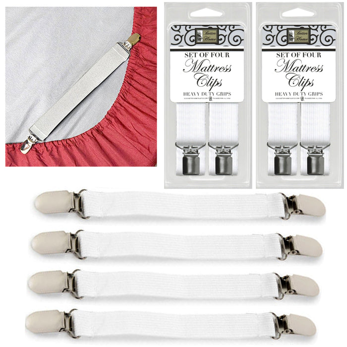 8 X Heavy Duty Bed Sheet Fastener Clips Suspender Straps Mattress Grippers White