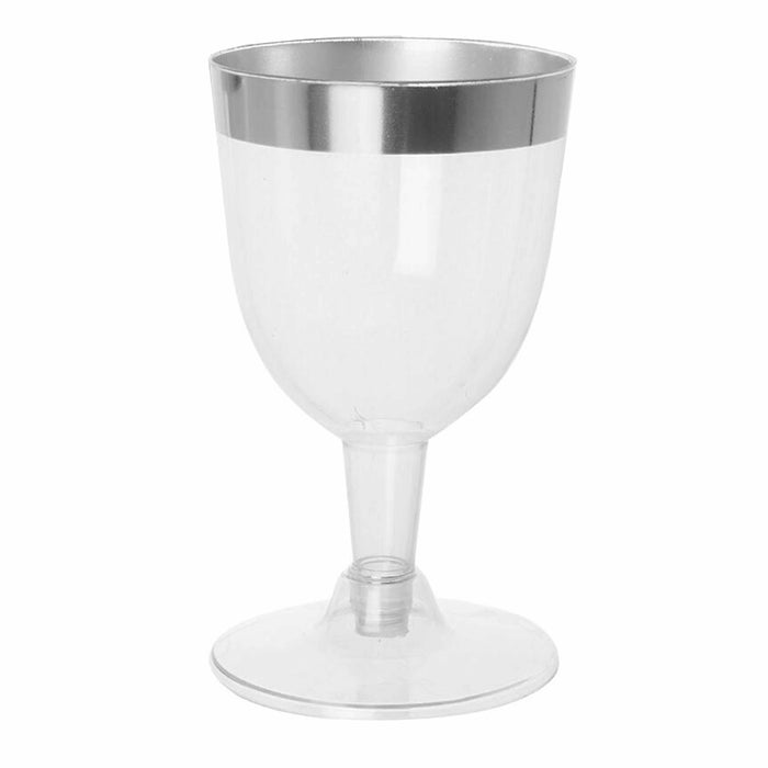 24 Pc Disposable Wine Glasses Plastic Champagne Flute Party Clear Silver Rim 5oz