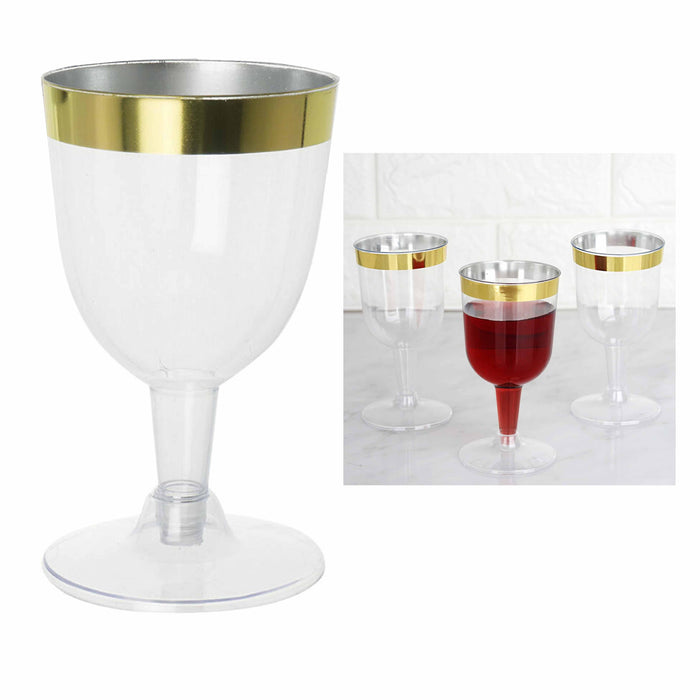 12 Disposable Plastic Champagne Flute Wine Glasses Wedding Clear Gold Rim 5oz
