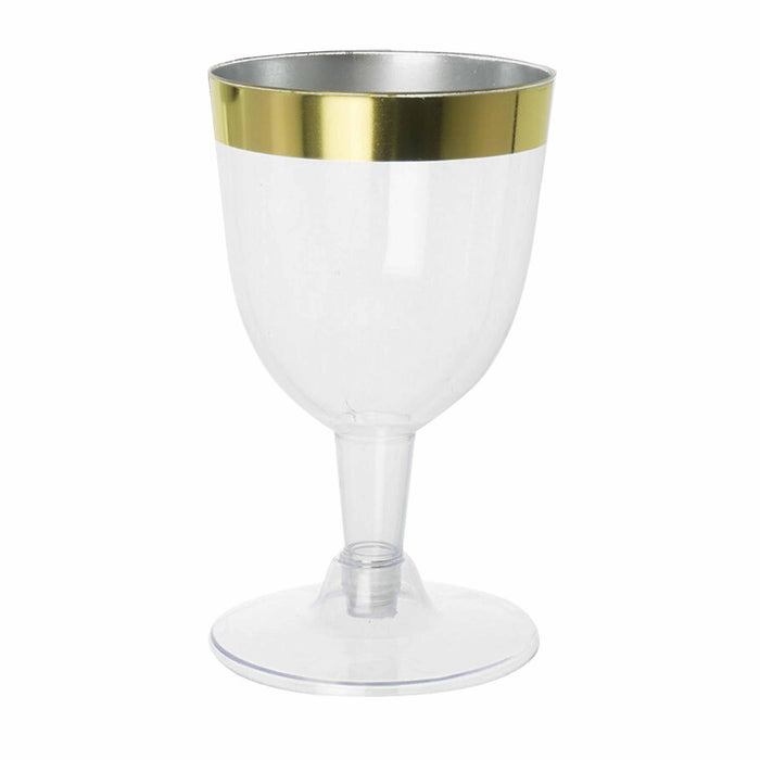 48 Pc Disposable Wine Glasses Clear Gold Rim Plastic Party Champagne Flute 5oz