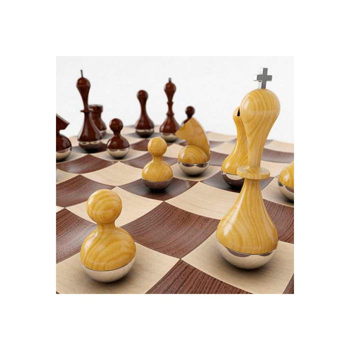 Umbra Wobble Chess Set Wooden Curvy Modern Collectors Gift Wood Board Home Decor