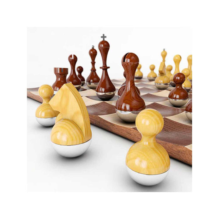 Umbra Wobble Chess Set Wooden Curvy Modern Collectors Gift Wood Board Home Decor