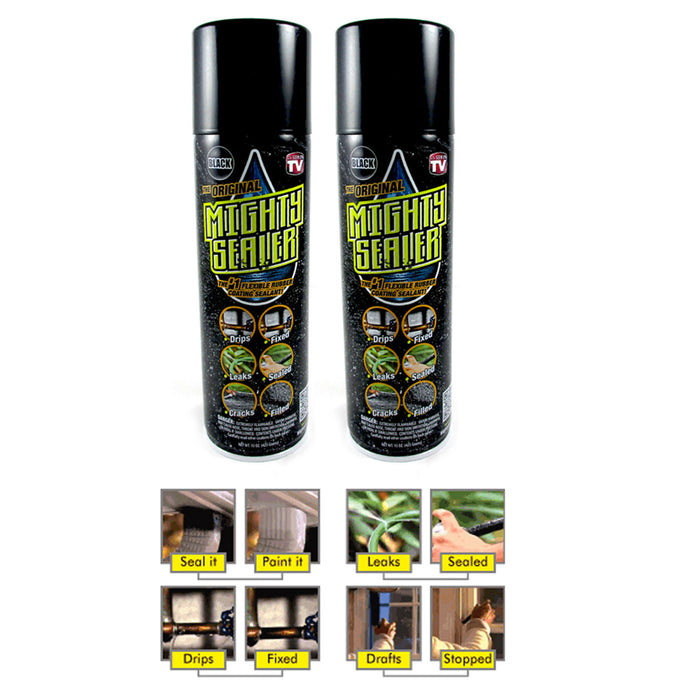 2 Pc Original Mighty Sealer Flexible Rubber Coating Sealant Black 15oz Spray Can