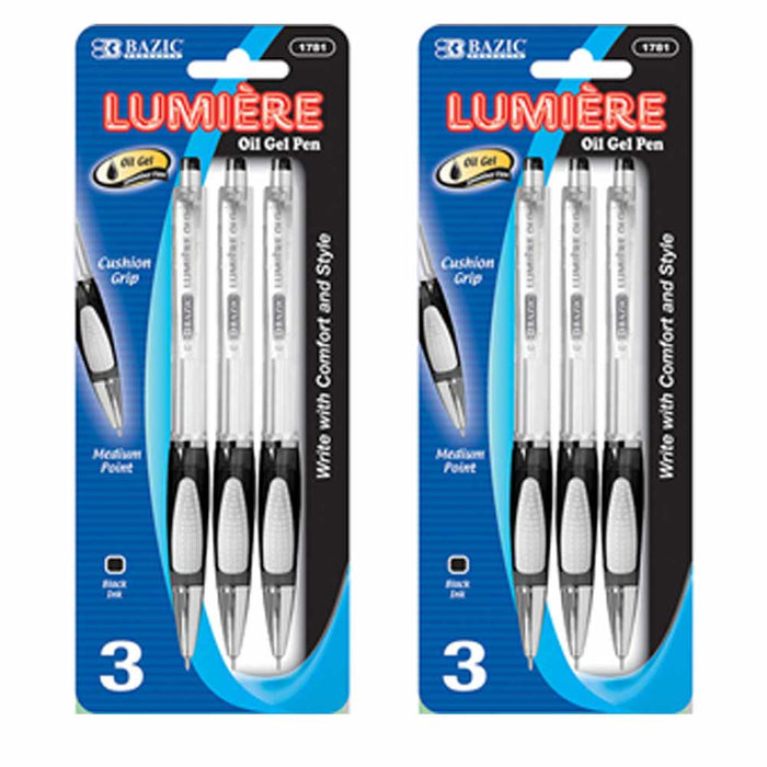 6 Pc Oil Gel Pens Black Ink Cushion Grip Smooth Writing School Sketch Drawing
