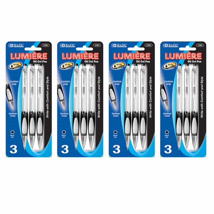 12 Pc Oil Gel Pens Black Ink Cushion Grip Smooth Writing School Sketch Drawing
