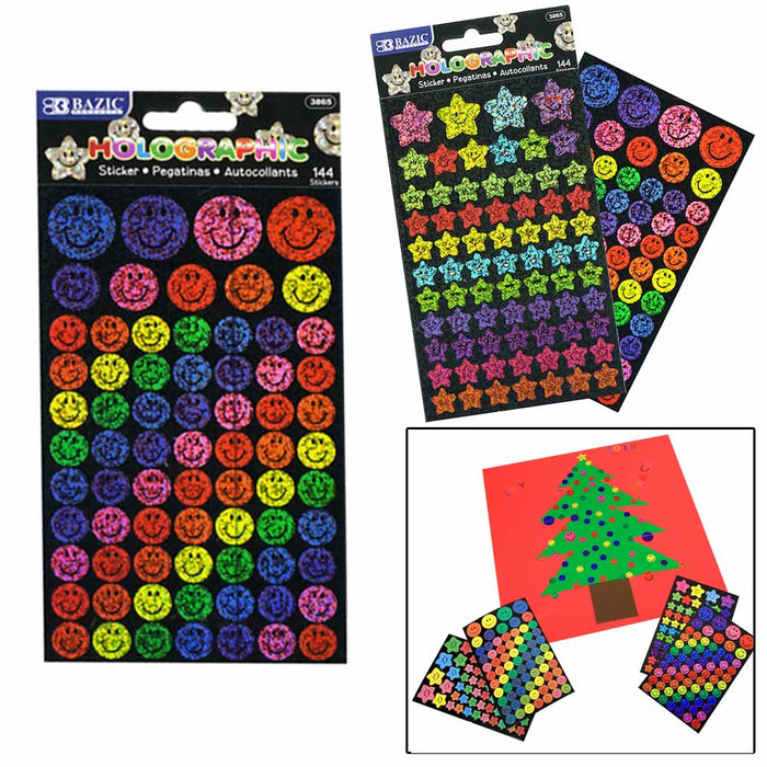288 Pc Crafts Stickers Holographic Happy Face Star Reward Metallic Shine Art