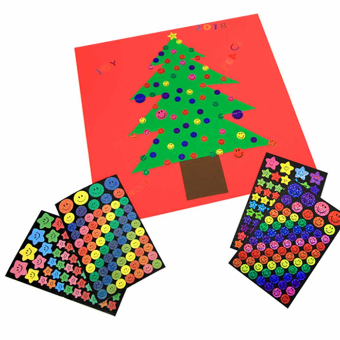288 Pc Crafts Stickers Holographic Happy Face Star Reward Metallic Shine Art