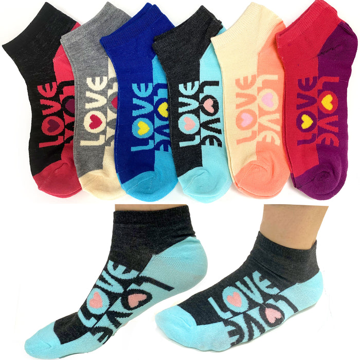Lot 24 Pair Women's Socks Love Ankle Low Cut Casual Multi Color Cotton Size 9-11