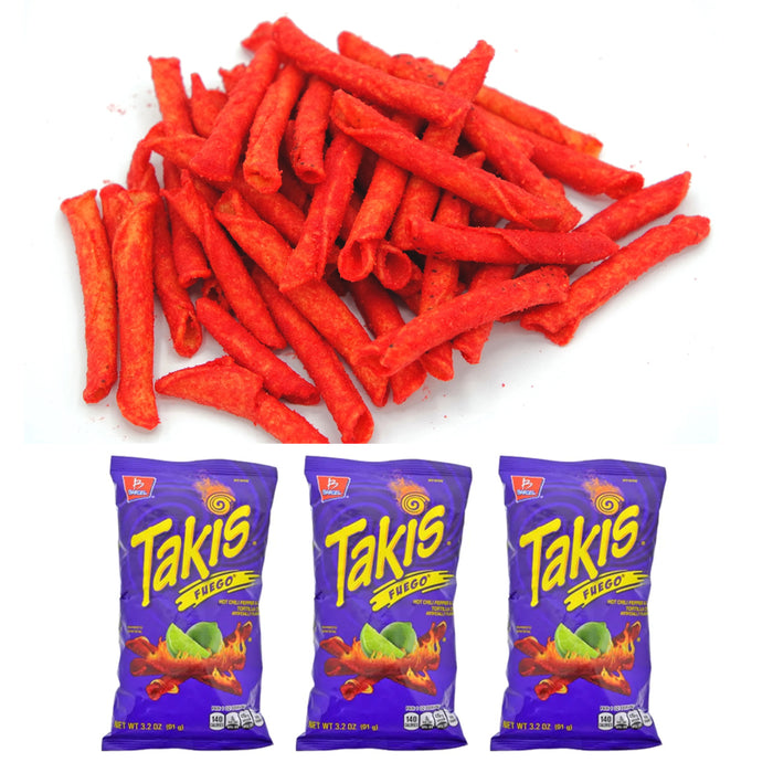 3 Pk Barcel Takis Fuego Hot Chili Pepper Lime Tortilla Chips Spicy Snacks 3.2 OZ