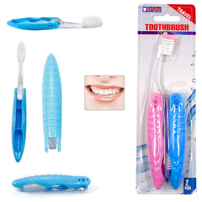 2 Pc Travel Toothbrush Case Portable Foldable Holder Camping Home Plastic New