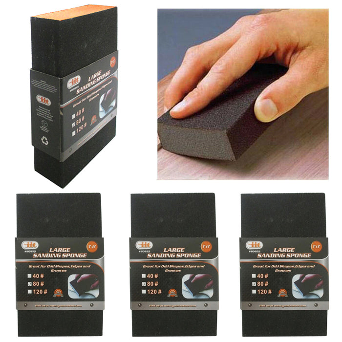 3 Pc Large Sanding Sponge 80 Grit Polishing Block Pad Sandpaper Foam Dual Angle