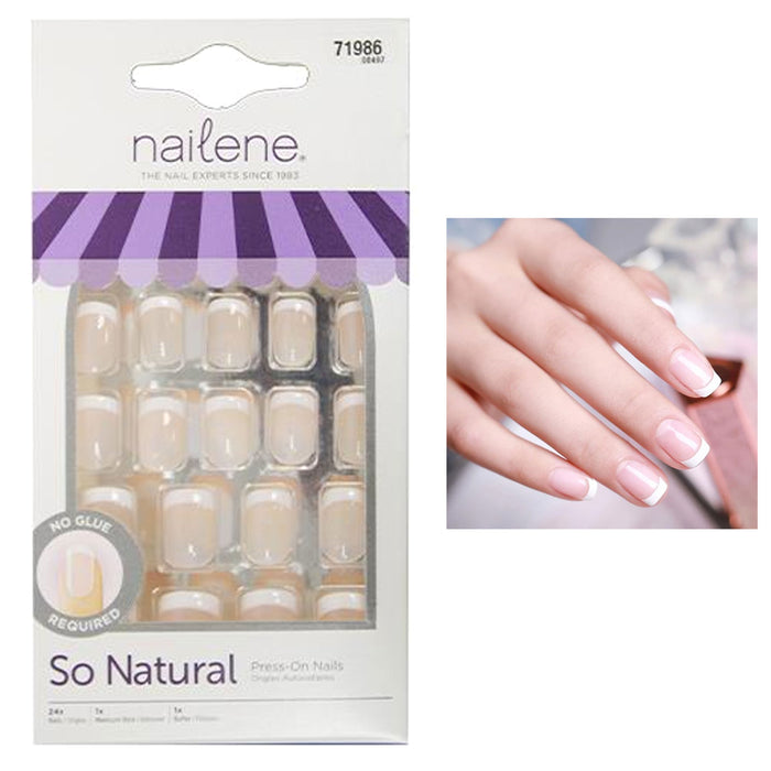 24 Ct Press On Nail Set Natural White French Tips Design Adhesive Manicure Women