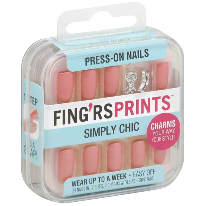 24 Ct Press On Nail Set Peach Pink Design Charms Adhesive Easy Manicure Women