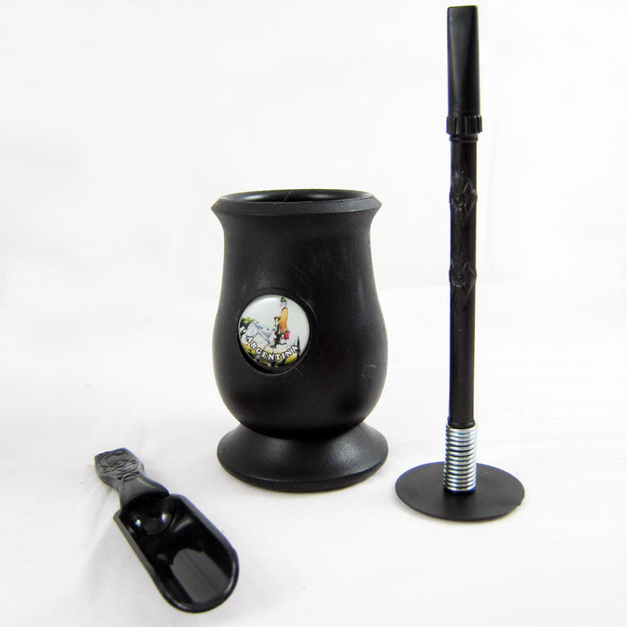 ARGENTINA MATE GOURD YERBA PLASTIC TEA CUP WITH STRAW BOMBILLA KIT GIFT 9334 BLK