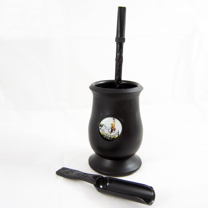 ARGENTINA MATE GOURD YERBA PLASTIC TEA CUP WITH STRAW BOMBILLA KIT GIFT 9334 BLK