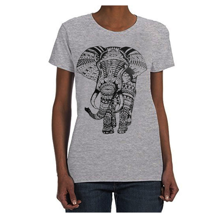 Ladies T-Shirt Hindu Fashion African Elephant Mandala Henna Tank Top Tee Grey S