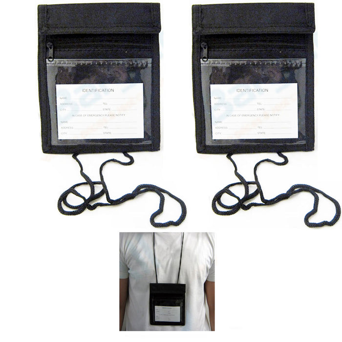 2 Pouch Travel Passport Holder Transparent Window Cover Neck Strap Card Wallet