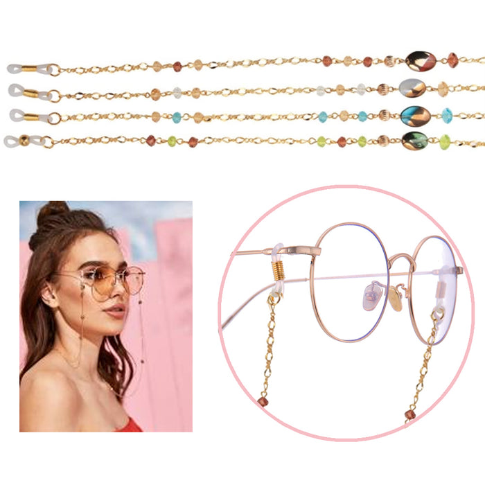 2 Fashion Eyewear Retainer Beaded Eyeglass Sunglass Neck Gold Chain Holder Strap