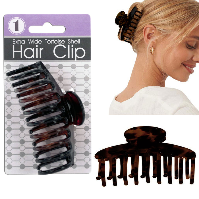 6 Pc Hair Claw Clips 3.5" Jaw Clip Jumbo Tortoise Shell Design Banana Clamp Updo