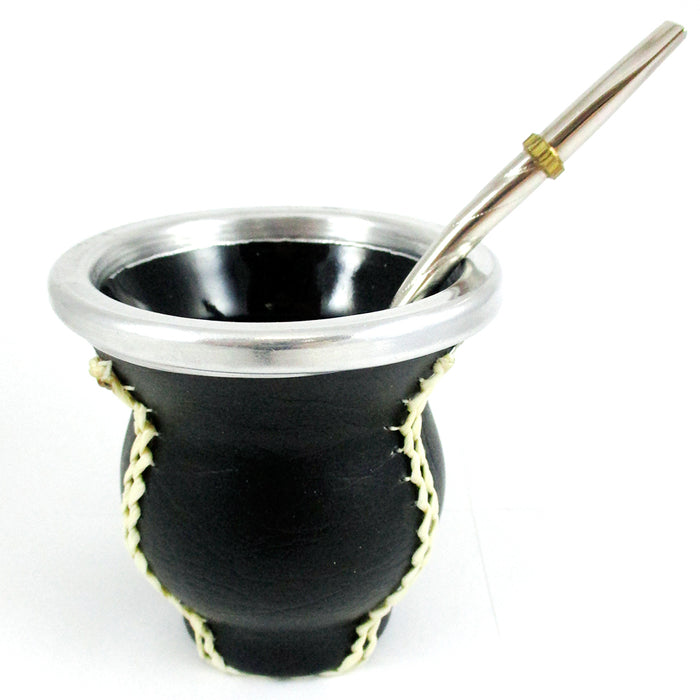GLASS ECO LEATHER MATE GOURD YERBA TEA WITH STRAW BOMBILLA KIT HEALTHY DRINK 2784 ships from USA